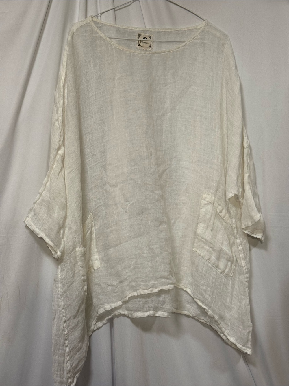 Namsar Women’s Relaxed White Linen Tunic Top with Pockets
